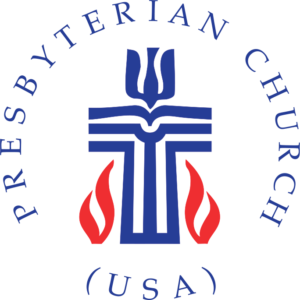 The Logo of the PCUSA Church. The symbols include a cross, Scripture, a descending dove at the upper part of the cross and flames on either side of the lower part of the cross, and the name of the denomination, Presbyterian Church (U.S.A.), encircles the symbol.