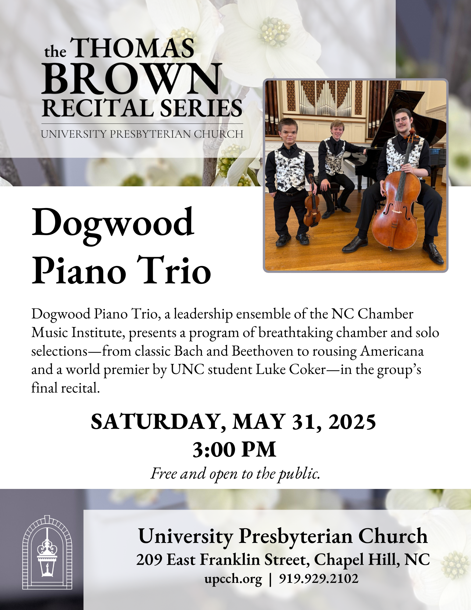 Thomas Brown Recital Series: Solomon Eichner, concert pianist Sat., Aug. 26 at 4 pm in the Sanctuary Prizewinner of the Liszt-Garrison International Competition and the Washington International Young Artists Competition, acclaimed concert artist Solomon Eichner will present a solo recital celebrating the 150th birthday of Sergei Rachmaninoff. Free and open to the public.